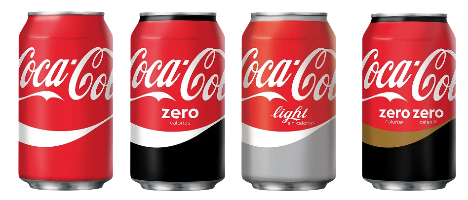 Latas de Coca-Cola clásica, Zero, light y Zero Zero